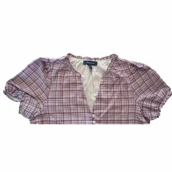 ModCloth Lavender Plaid Mini Dress Size Large V-Neck Short Sleeve Pockets EUC - Picture 9 of 12